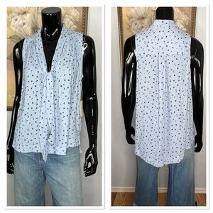 Free People Sky Blouse with Neck Tie Sz S 100% Polyester Blue NWT